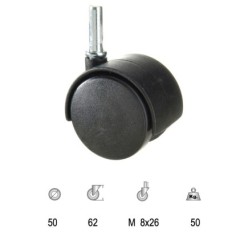 Rueda Domestica Nylon Negro Espiga   50 mm,