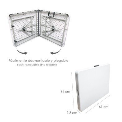 Mesa Plegable Rectangular HDPE Multifuncional, Portatil, Resistente,Multiusos 122x61x74 cm, Color Blanco