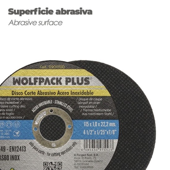 Disco Corte Abrasivo Acero Inoxidable Ø 115 x 22,2 Mm, Espesor 1,0 Mm, al por Mayor | Almacén de Ferretería