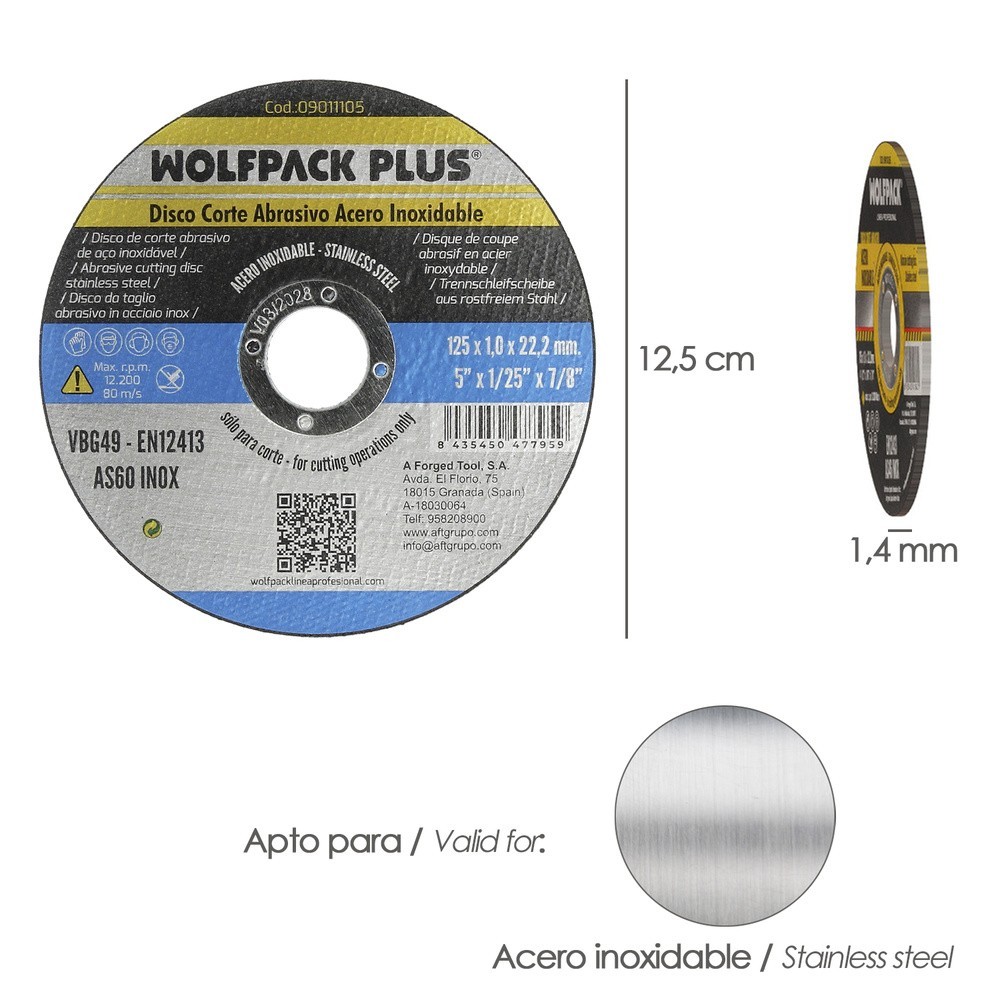 Disco Corte Abrasivo Acero Inoxidable Ø 125 x 22,2 Mm, Espesor 1,0 Mm, al por Mayor | Almacén de Ferretería
