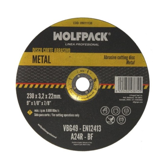 Disco Corte Abrasivo Metal Ø 230 x Ø 22 mm, Espesor 3,2 mm,Disco Radial / Amoladora Universal al por Mayor | Almacén de Ferreter