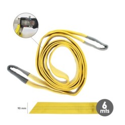 Eslinga Plana Doble Banda 3,000 Kg, Factor Seguridad 7:1, Longitud: 6 Metros Ancho 9 cm, 100% Poliester, Color Amarilla