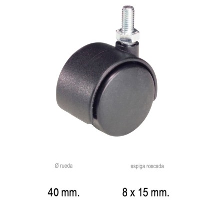 Rueda Domestica Nylon Negro Espiga M8x40 mm,