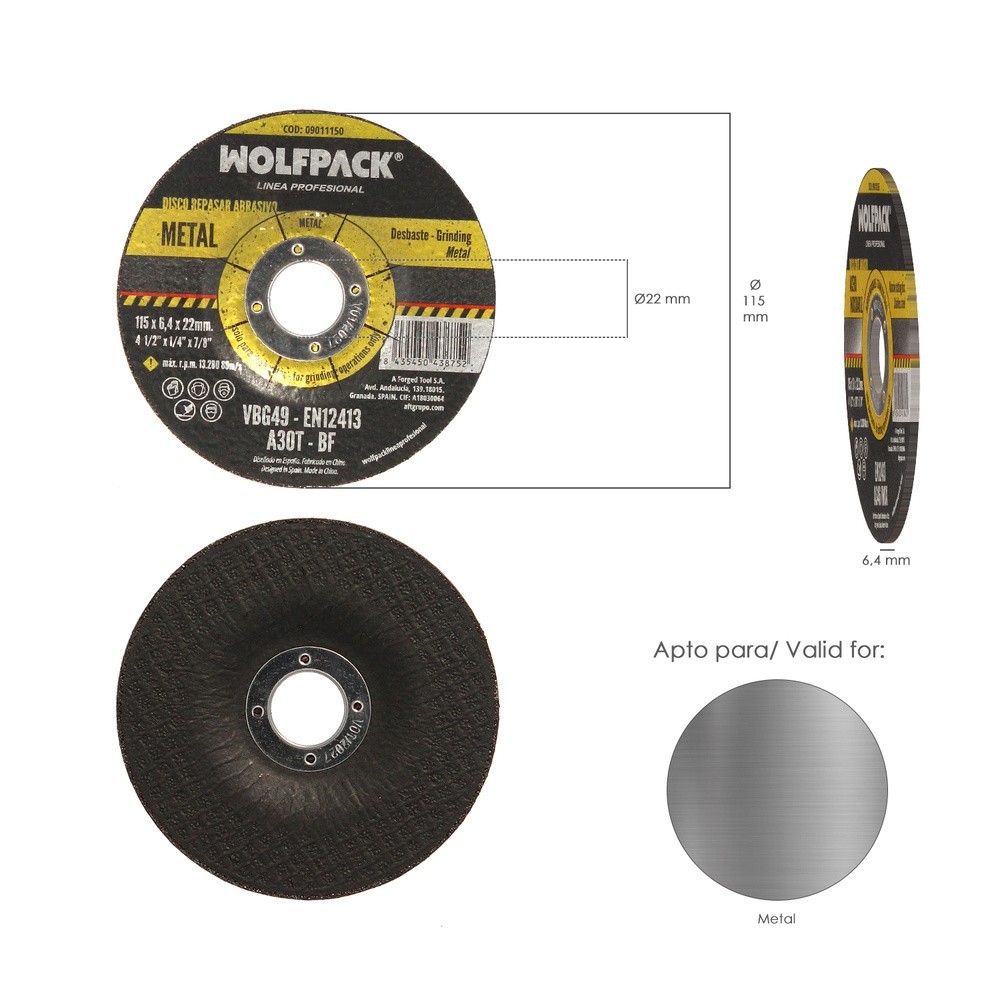 Disco Repasar Abrasivo Ø 115 x Ø 22 mm, Espesor 6,4 mm, Disco Radial / Amoladora Universal Compatible Con Todas Las Amoladoras a