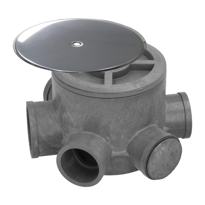 Bote Sifónico PVC Tuberias Ø 110 mm, Salidas Ø 50 y 40 mm, Altura 105 mm,