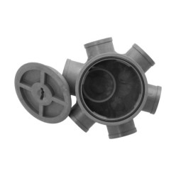 Bote Sifónico PVC Tuberias Ø 110 mm, Salidas Ø 50 y 40 mm, Altura 105 mm,