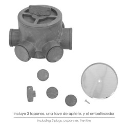 Bote Sifónico PVC Tuberias Ø 110 mm, Salidas Ø 50 y 40 mm, Altura 105 mm,