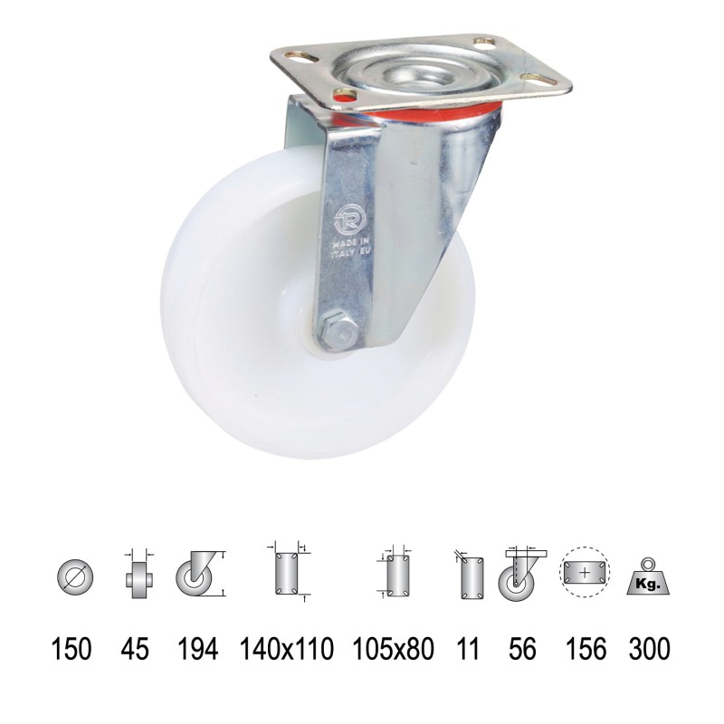 Rueda Industrial Nylon Placa 150 mm,