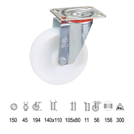 Rueda Industrial Nylon Placa 150 mm,