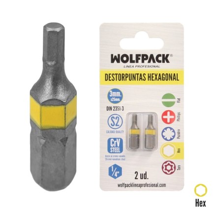 Puntas Destornillador Hexagonal 3,0 mm, (2 Piezas), Acero S2 al Cromo Vanadio, Puntas Hexagonales, Destorpuntas,