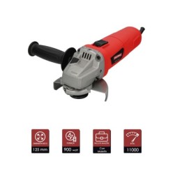 Amoladora Angular 900 Watt, Disco Ø 125 mm, 11,000 R,P,M, Mango 3 Posiciones Eje M14 Protector Disco Ajustable, Anti arranque
