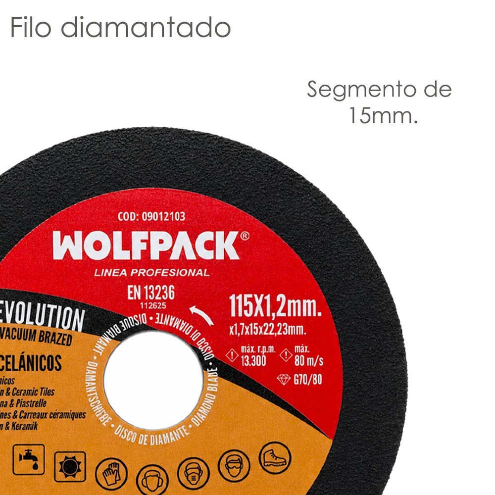 Disco Diamante Evolution Corte Mas Rapido y Preciso Ø 115 mm, Porcelanicos, Gres, Ceramica, Vidrios, Segmento de 15 mm, al por M