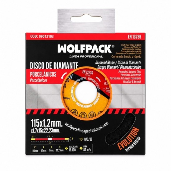 Disco Diamante Evolution Corte Mas Rapido y Preciso Ø 115 mm, Porcelanicos, Gres, Ceramica, Vidrios, Segmento de 15 mm, al por M