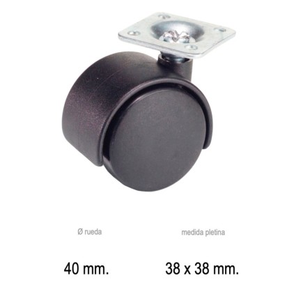 Rueda Domestica Nylon Negro Placa   40 mm,
