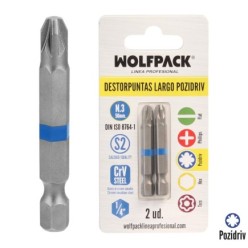 Destorpuntas Largo Pozidriv Nº 3 (2 Piezas) Acero S2 al Cromo Vanadio, Puntas Hexagonales, Destorpuntas,