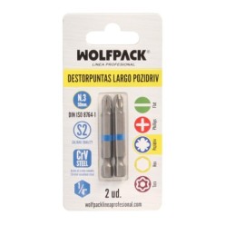 Destorpuntas Largo Pozidriv Nº 3 (2 Piezas) Acero S2 al Cromo Vanadio, Puntas Hexagonales, Destorpuntas,