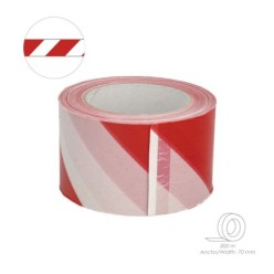 Cinta Señalización LDPE Roja/Blanca Rollo 70 mm, x 200 Metros