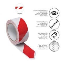 Cinta Señalización LDPE Roja/Blanca Rollo 70 mm, x 200 Metros