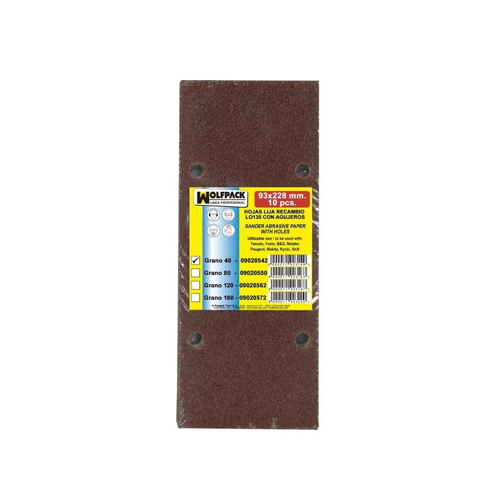 Lija Recambio Con Velcro 93x228 mm, con Agujeros Grano  40 (10 Piezas) al por Mayor | Almacén de Ferretería
