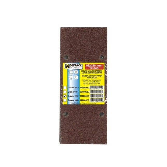 Lija Recambio Con Velcro 93x228 mm, con Agujeros Grano  120 (10 Piezas) al por Mayor | Almacén de Ferretería