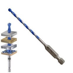 Broca Universal Hexagonal  Ø 4,0 mm, (Blister 1 Pieza) Broca Azulejos, Cerámica, Mármol, Hormigón, Metal, Madera, Plástico