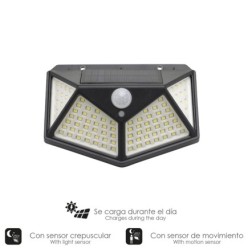 Aplique Solar Led Con Sensor De Luz y De Movimiento 270 Lumenes Ip4x Foco Led A Bateria, Foco Solar,