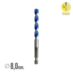 Broca Universal Hexagonal  Ø 8,0 mm, (Blister 1 Pieza) Broca Azulejos, Cerámica, Mármol, Hormigón, Metal, Madera, Plástico