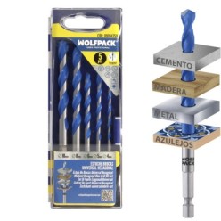 Estuche 5 Brocas Universal Hexagonal  Ø 4 / 5 / 6 / 8 10 mm, Broca Azulejos, Cerámica, Mármol, Hormigón, Metal, Madera, Plástico