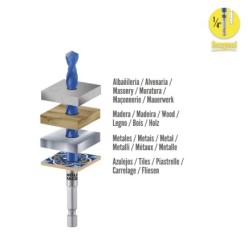 Estuche 5 Brocas Universal Hexagonal  Ø 4 / 5 / 6 / 8 10 mm, Broca Azulejos, Cerámica, Mármol, Hormigón, Metal, Madera, Plástico