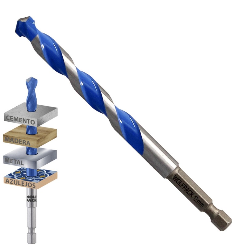 Broca Universal Hexagonal  Ø 12,0 mm, (Blister 1 Pieza) Broca Azulejos, Cerámica, Mármol, Hormigón, Metal, Madera, Plástico