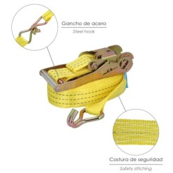 Cinta De Amarre Con Ratchet 9 metros x 50 mm, Trinquete Metalico Automatico, Cincha, Eslinga Mercancia, Correa Sujeción
