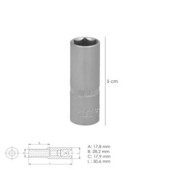 Llave Vaso 1/4" Hexagonal Larga 13 mm, Perfil de 6 caras, Acero Cromo Vanadio, Aristas Redondas
