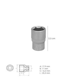 Llave Vaso 1/4" Hexagonal 13 mm, Perfil de 6 caras, Acero Cromo Vanadio, Aristas Redondas