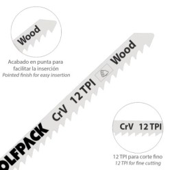 Hojas Sierra Calar Para Madera Corte Fino 5 Piezas, Hoja Cromo Vanadio 58, Vastago T Universal