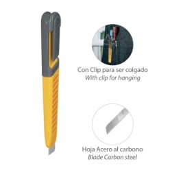Cutter Profesional Hoja Acero Al Carbono 9 mm, con Clip De Sujeción, Cuter Manualiadades, Cutters Trabajo,