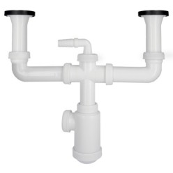 Sifon Doble Con Valvula Extensible 1-1/2" Con Sumideros De Ø 70 mm, Sifon Fregadero Cocina, Sifon Evacuación