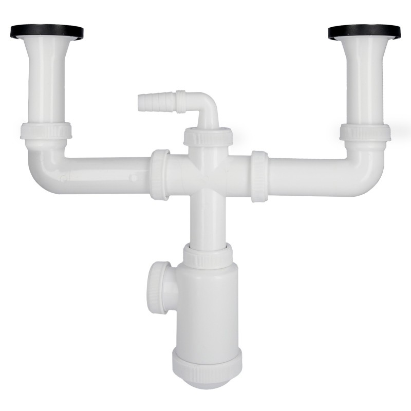 Sifon Doble Con Valvula Extensible 1-1/2" Con Sumideros De Ø 70 mm, Sifon Fregadero Cocina, Sifon Evacuación