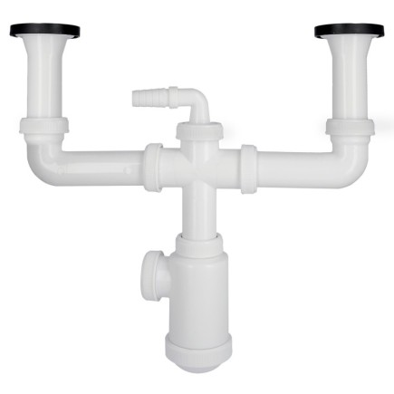 Sifon Doble Con Valvula Extensible 1-1/2" Con Sumideros De Ø 70 mm, Sifon Fregadero Cocina, Sifon Evacuación