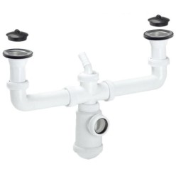 Sifon Doble Con Valvula Extensible 1-1/2" Con Sumideros De Ø 70 mm, Sifon Fregadero Cocina, Sifon Evacuación