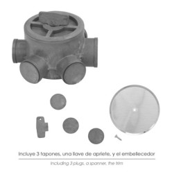Bote Sifónico PVC Tuberias Ø 110 mm, Salidas Ø 50 y 40 mm, Altura 90 mm,