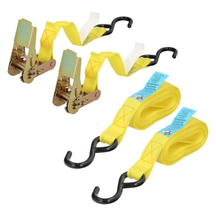 Cinta De Amarre Con Ratchet 4 metros x 25 mm, Trinquete Metalico Automatico, Cincha, Eslinga Mercancia, Correa Sujeción (Pack 2)