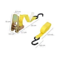Cinta De Amarre Con Ratchet 4 metros x 25 mm, Trinquete Metalico Automatico, Cincha, Eslinga Mercancia, Correa Sujeción (Pack 2)