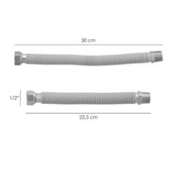 Tuberia Extensible Agua Acero Inoxidable Corrugado, Longitud de 22,5 a 30 cm, Tomas 1/2"