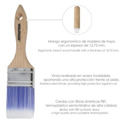 Paletina Profesional Plus Ancho 40 mm, Cerdas Sintenticas PBT, Mango Madera Haya Ergonomico, Brocha Pintor, Pincel Pintura