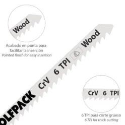 Hojas Sierra Calar Para Madera Corte Grueso 5 Piezas, Hoja Cromo Vanadio 58, Vastago T Universal