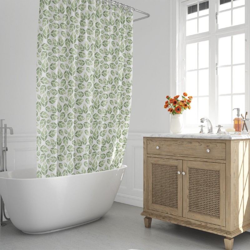 Cortina Ducha Hojas Verdes 180x200 cm, Impermeable