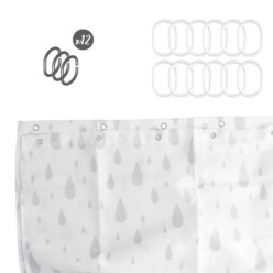 Cortina Ducha Gotas Gris 180x200 cm, Impermeable