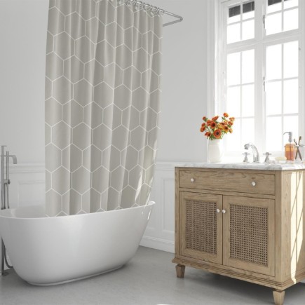 Cortina Ducha Formas Geometricas Beige 180x200 cm, Impermeable