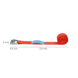 Cinta De Amarre Con Trinquete 2,5 metros x 25 mm, Trinquete Metalico Automatico, Cincha, Eslinga Mercancia, Correa Sujeción