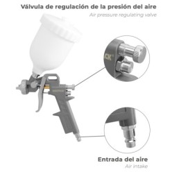 Pistola Pintar Neumática Boquilla De 1,5 mm, Con Depósito Superior 0,6 Litros y  Adaptador Rapido
